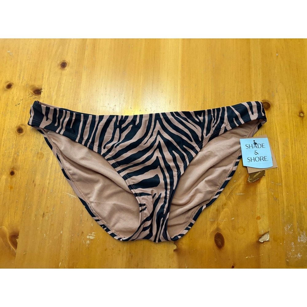 Shade & Shore Zebra Print Bikini Bottom Tan Black XL‎ 16 NWT